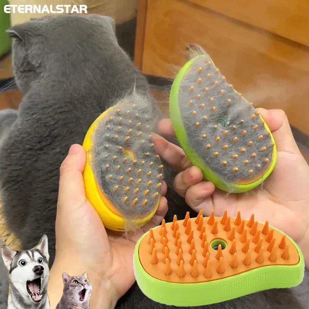 Electric Steamy Pet Brush – 3-in-1 Grooming Tool For Cat and Dog