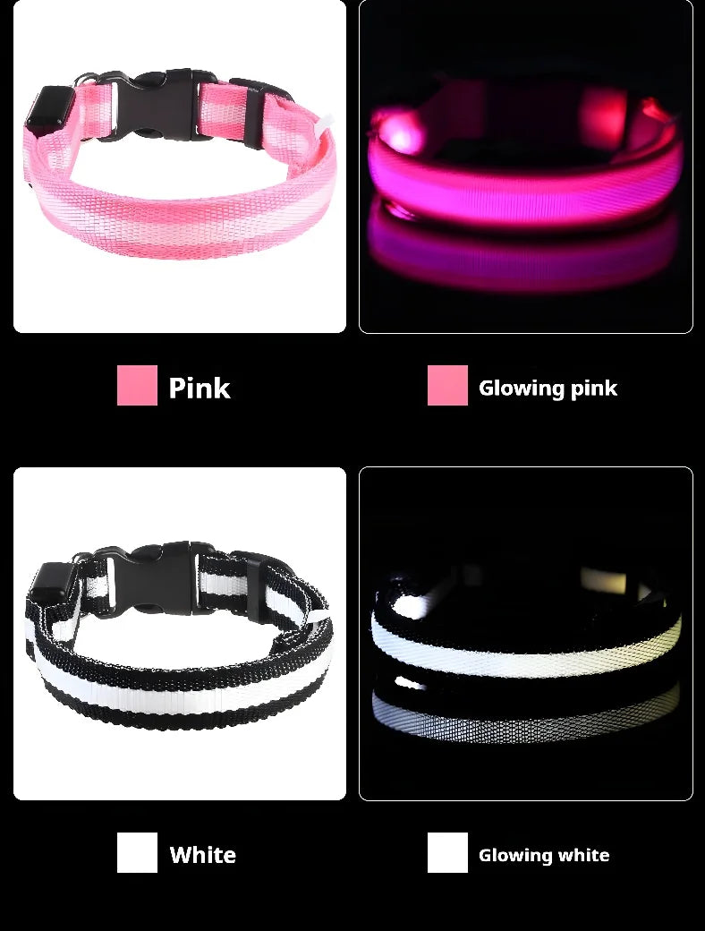 LED Nylon Dog Collar – Night Safety Glow-in-the-Dark Pet Accessory
