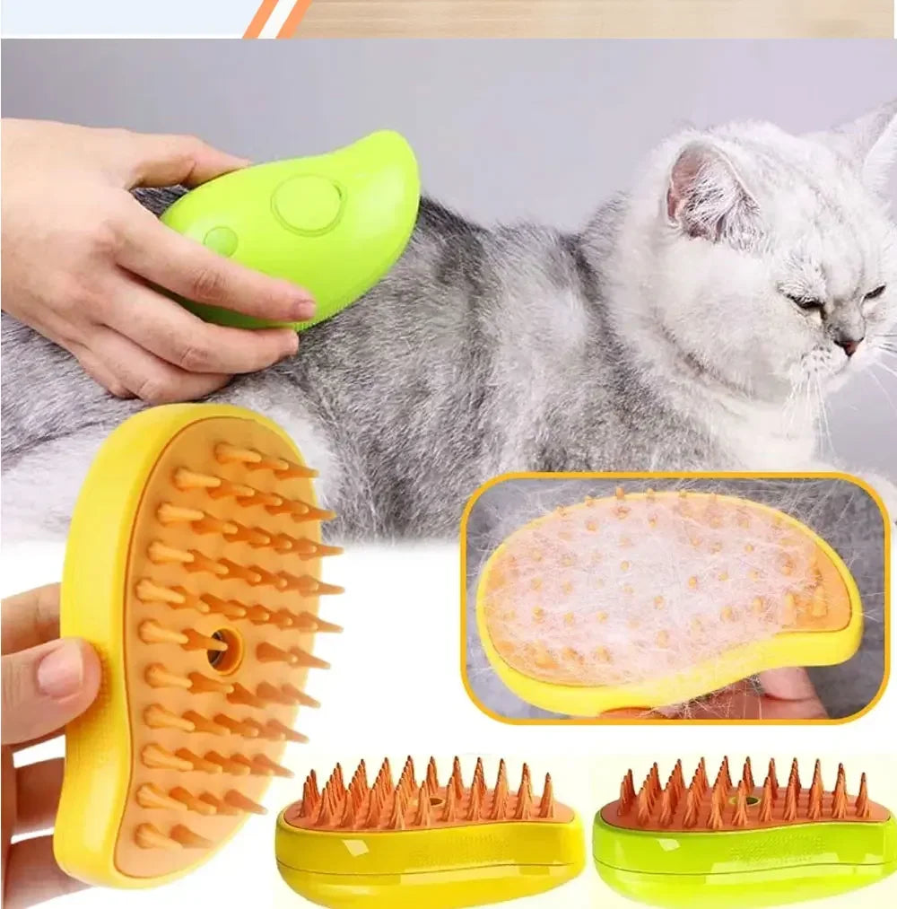 Electric Steamy Pet Brush – 3-in-1 Grooming Tool For Cat and Dog