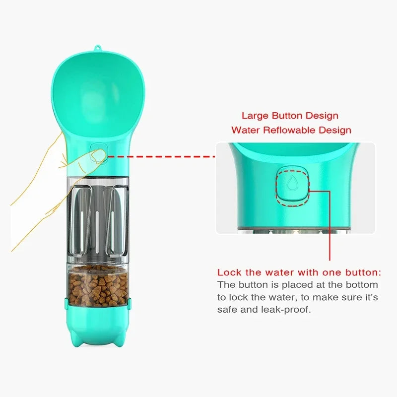 Portable 3-in-1 Pet Water Bottle, Feeder & Poop Dispenser – Leak-Proof Travel Companion