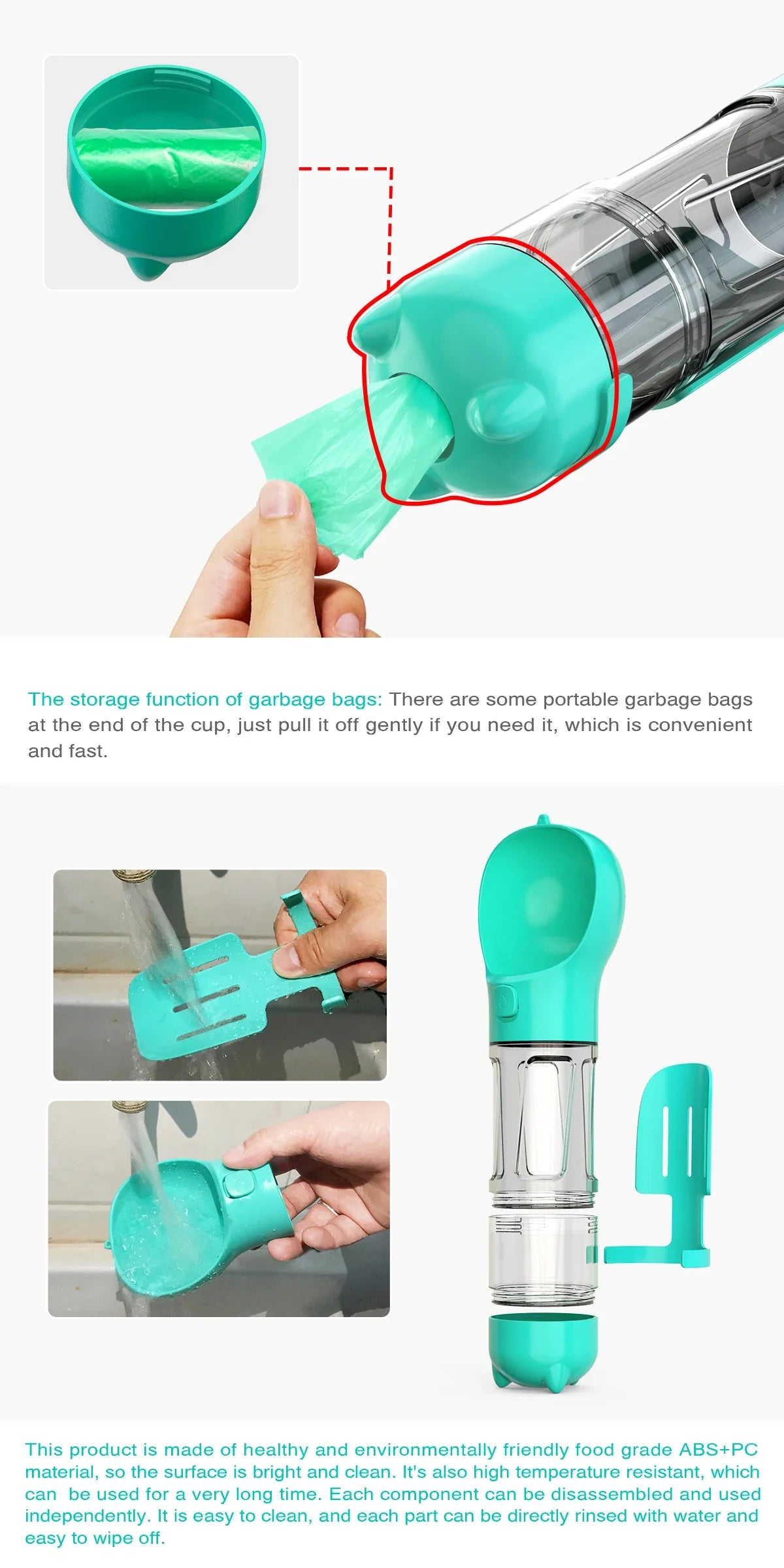 Portable 3-in-1 Pet Water Bottle, Feeder & Poop Dispenser – Leak-Proof Travel Companion