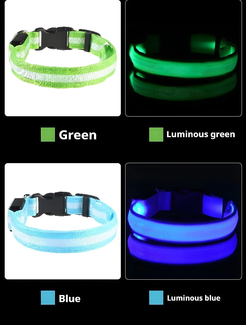 LED Nylon Dog Collar – Night Safety Glow-in-the-Dark Pet Accessory