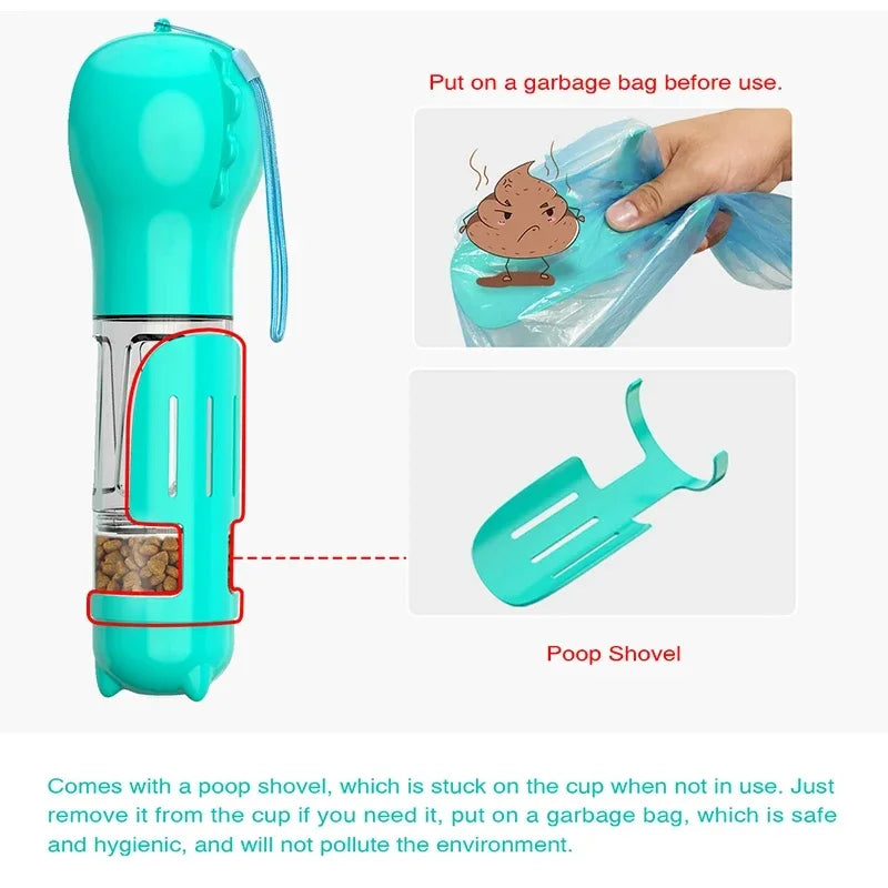 Portable 3-in-1 Pet Water Bottle, Feeder & Poop Dispenser – Leak-Proof Travel Companion