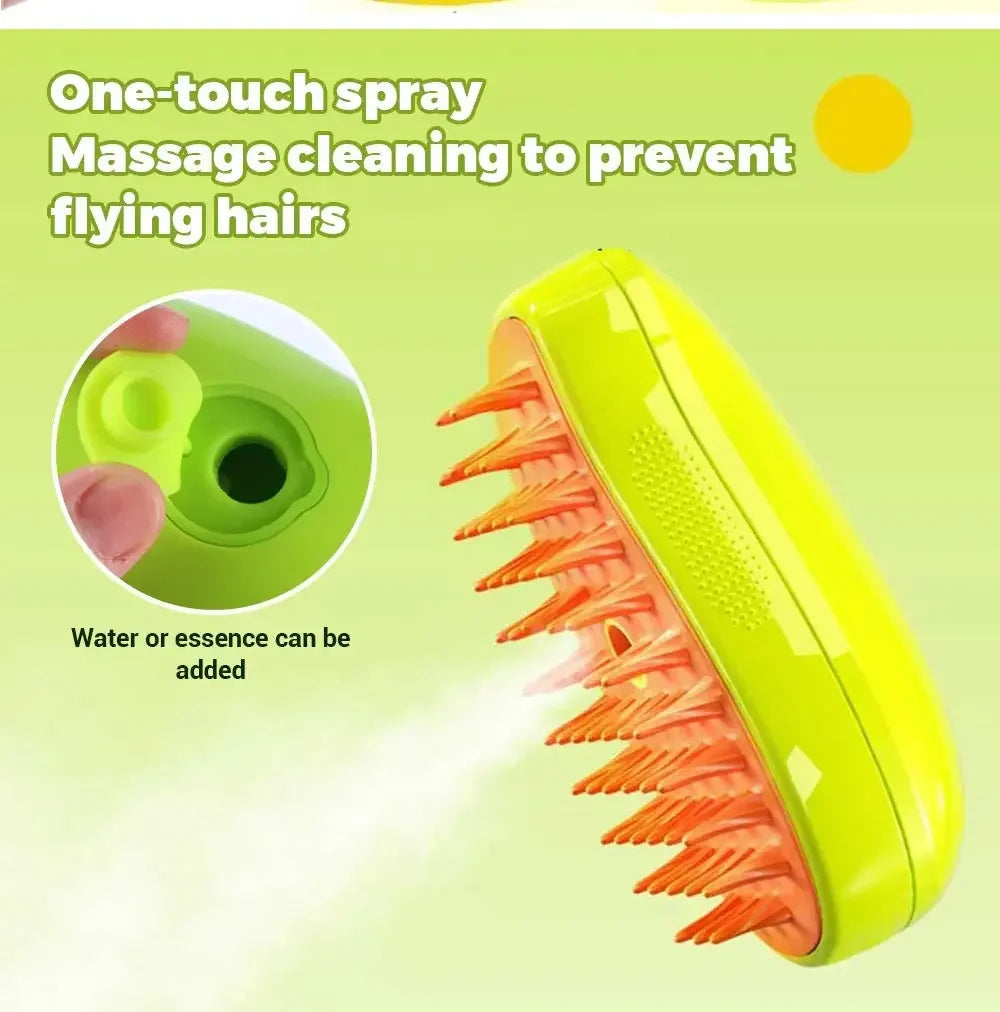 Electric Steamy Pet Brush – 3-in-1 Grooming Tool For Cat and Dog