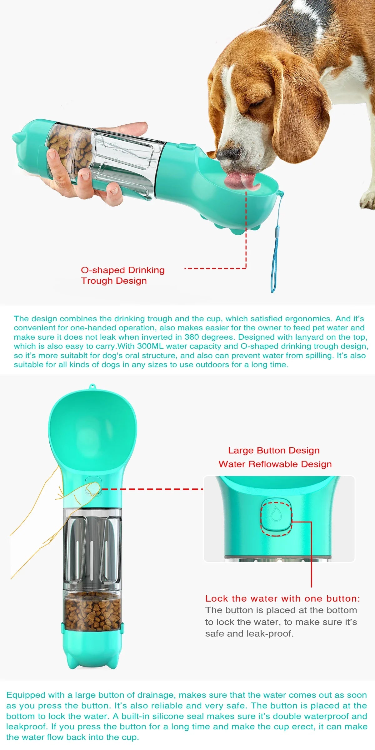 Portable 3-in-1 Pet Water Bottle, Feeder & Poop Dispenser – Leak-Proof Travel Companion